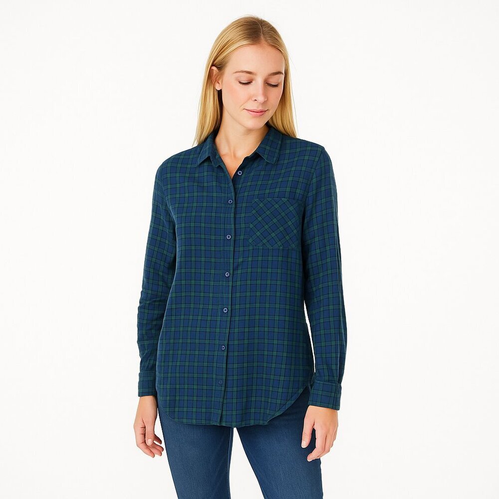 2/$30 Banana Republic Heavy Flannel Plaid Button-Down Shirt Boyfriend S #A1431